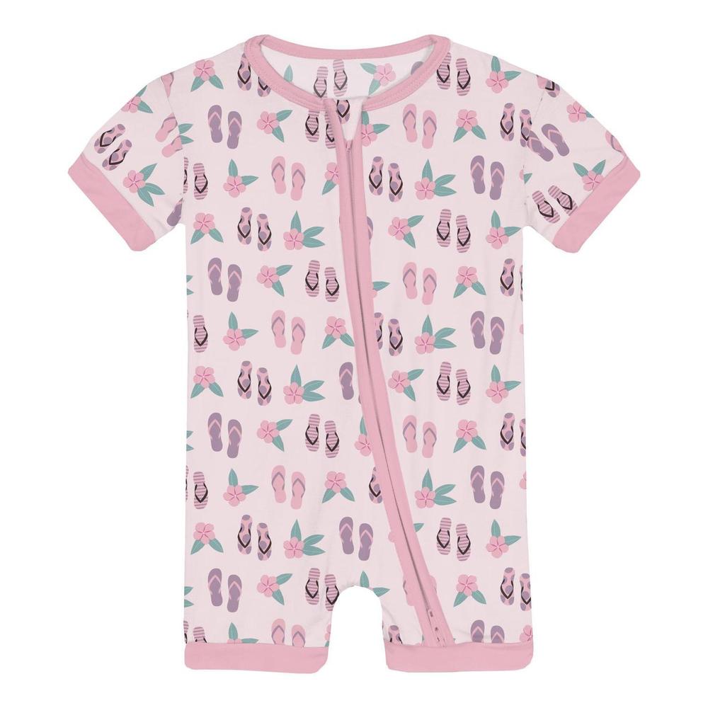 NEW KICKEE infant & toddler shorty sleeper with zipper in violet flip flops and